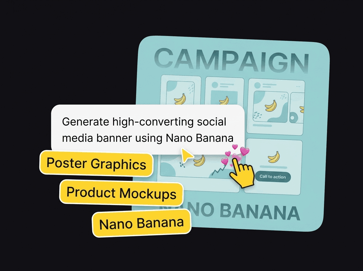 Campaign poster mockup with graphic and product mockup labels
