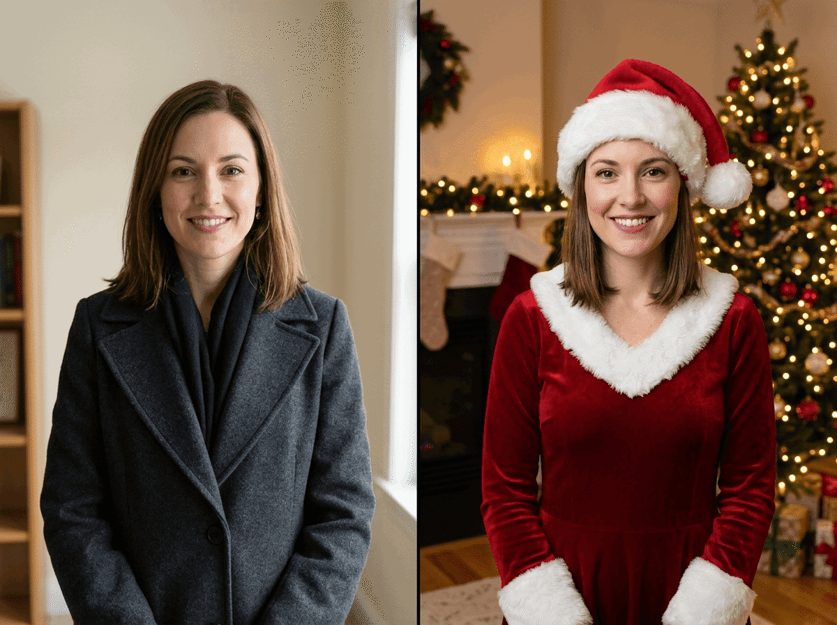 Portrait transformed into a festive Christmas photo